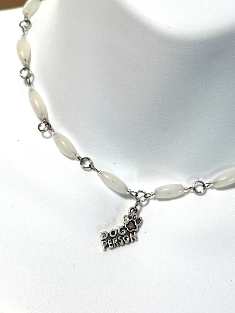 Genuine Milky Quartz Short Necklace, Gemstone w/ Dog Person Paw Print Pendant